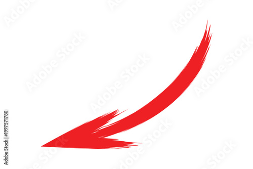 Hand drawn brush stroke red arrow icon texture on white background modern indicator and infographic symbol vector illustration