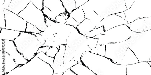 Abstract black and white cracked surface texture vector illustration representing shattered glass or broken ground.