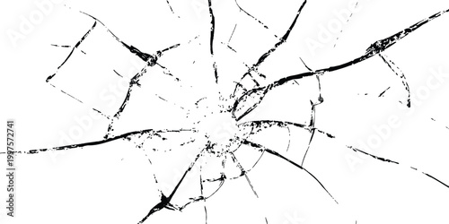 Abstract black and white cracked surface texture vector illustration representing shattered glass or broken ground.