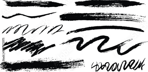 Hand drawn rough dry brush strokes wavy lines and zigzags charcoal chalk texture vector illustration.