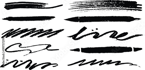 Hand drawn rough dry brush strokes wavy lines and zigzags charcoal chalk texture vector illustration.