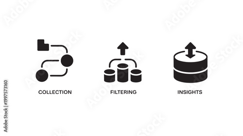 Data Pipeline Icons for Information Retrieval, Predictive Analytics, and Digital Transformation Systems