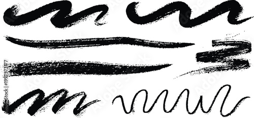 Hand drawn rough dry brush strokes wavy lines and zigzags charcoal chalk texture vector illustration.