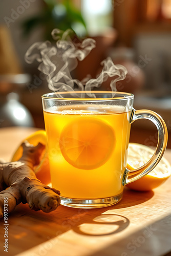 Cozy Herbal Tea with Ginger, Lemon and Mint – Natural Wellness and Relaxation Concept