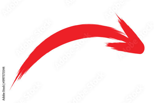 Hand drawn brush stroke red arrow icon texture on white background modern indicator and infographic symbol vector illustration