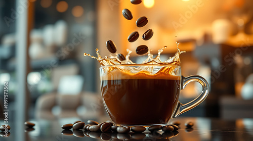 Dynamic Coffee Bean Drop into Black Cup – Premium Cafe Beverage Concept