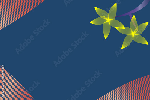 Patterned yellow star flowers on navy blue with pink wave corner border