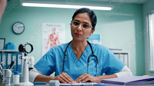 Professional Female Doctor Discusses Patient Health During Office Consultation, Medical Theme