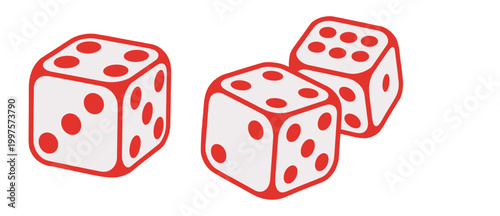 Dice Red And White Vector Illustration dice flat icon set, rolling dice gambling cubes top view falling 3D angles poker craps gaming entertainment