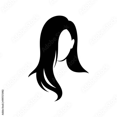 Beautiful woman head with long hair silhouette vector illustration, female hair care icon isolated on white