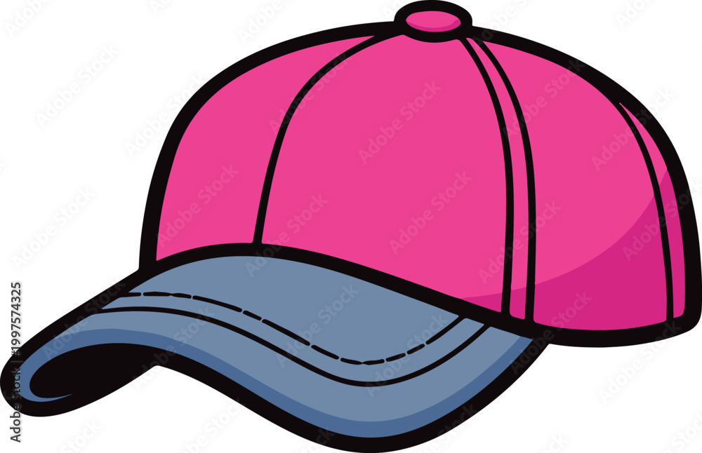 Fototapeta premium Stylish pink baseball cap with a dark grey brim, clean and modern black and white vector illustration