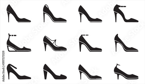 Women high heel shoes silhouettes set featuring elegant fashion footwear designs