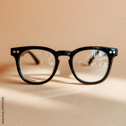 Black eyeglasses on soft warm background