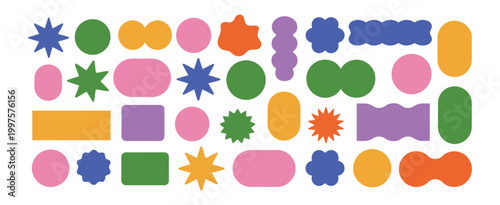 Colorful Shape Frames in Vector Style, Rectangular, Square, Round, and Oval Forms with Scalloped Borders and Wavy Textbox Designs