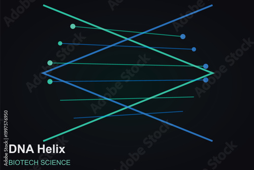 Biotech DNA helix vector illustration, abstract science genetic structure on dark background, medical research and biotechnology concept art