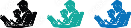Father Reading Book To Child Family Learning Silhouette Vector
