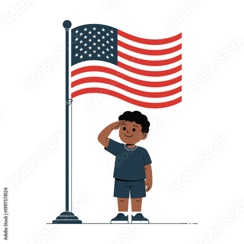 Foto Boy Saluting USA Flag Patriotic Child Illustration Vector