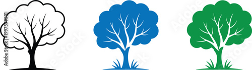 Tree Icons Set Blue Green Nature Silhouette Vector
