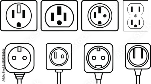 Electrical outlet types a collection of power socket silhouettes for global compatibility