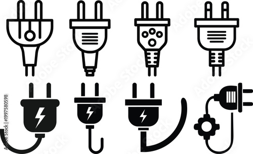 Electrical plugs and sockets silhouette collection diverse power connectors for global use