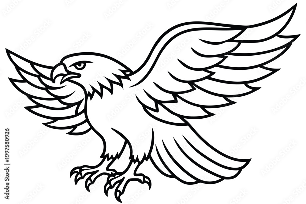 Fototapeta premium eagle bird silhouette line art vector illustration with a white background
