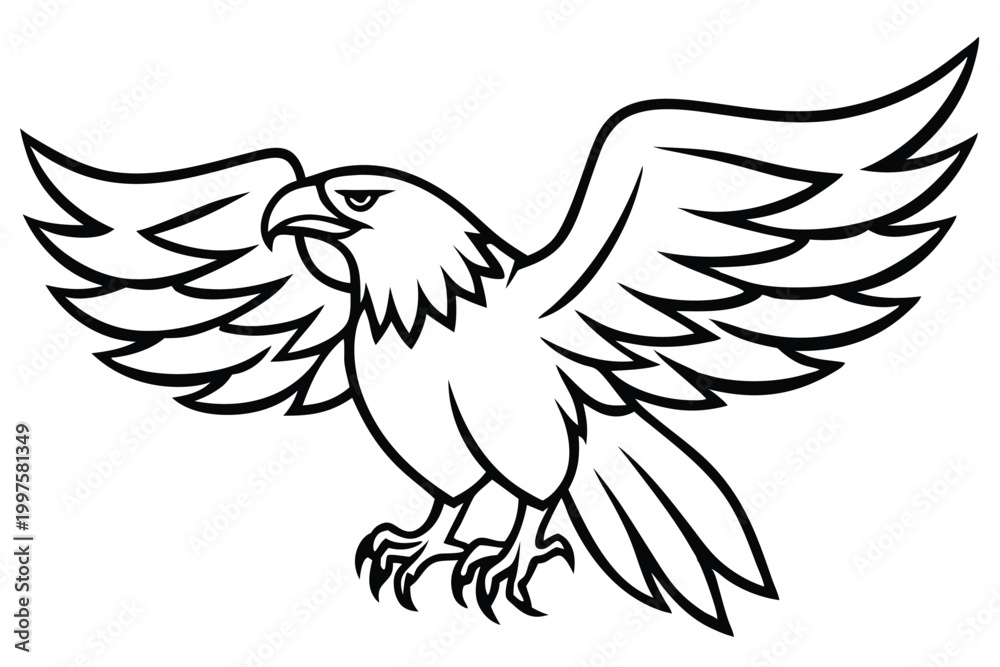 Fototapeta premium eagle bird silhouette line art vector illustration with a white background