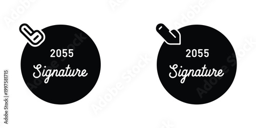 Contrast between paper and digital signature icons for the year 2055