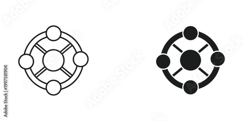 Contrast between white and black circular network diagrams with central nodes