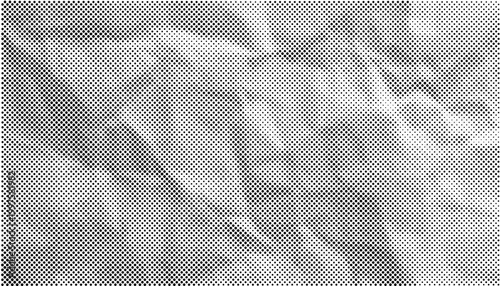 Halftone crumpled paper texture with black dotted, rough and wrinkled surface. White creased sheet background in comic pop-art style, featuring grainy folds and gritty distressed details.