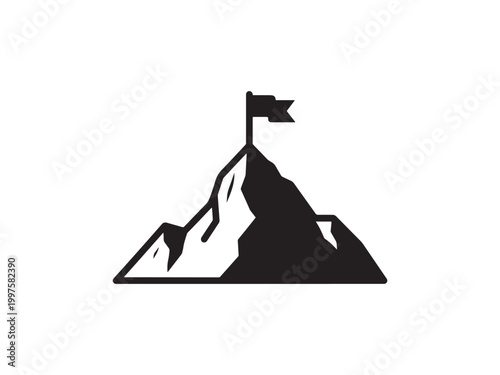 Black mountain peak with flag on top