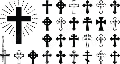 Collection of various cross symbols and icons isolated on white background, Vector