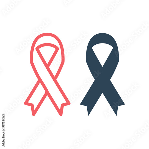 Ribbon icons set. AIDS symbol. Breast cancer awareness ribbon. World Breast Cancer Day concept vector illustration.
