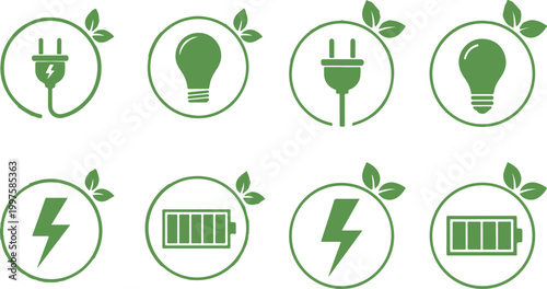 energy efficiency and renewable power concepts flat design vector illustration