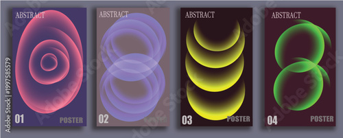 Four panels displaying concentric elliptical shapes with varying colors