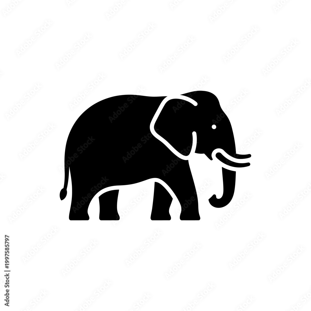 Fototapeta premium Silhouette of an elephant standing proudly, showcasing its majestic form in black and white.