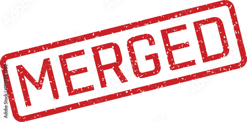 Red rubber stamp with the word 'merged' business and legal concept