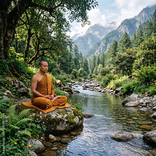 Buddhist Monk Meditation by...