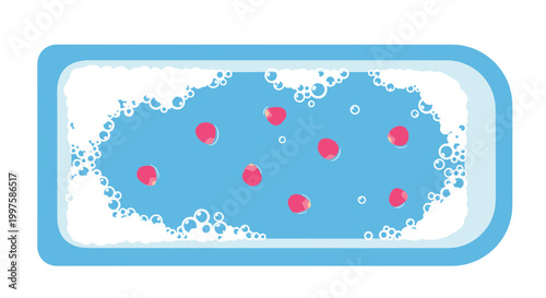 A vector graphic illustration of a blue petri dish with pink bacterial colonies on a white background