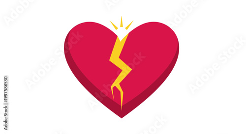 A broken heart symbol with a yellow crack and sparks vector graphic