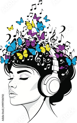 woman silhouette with headphones