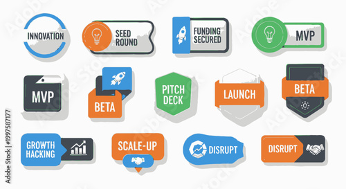 Startup Growth Stages Icons Set, Business Development and Innovation Concepts
