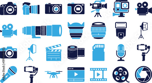 Collection of modern photography and videography equipment icons.