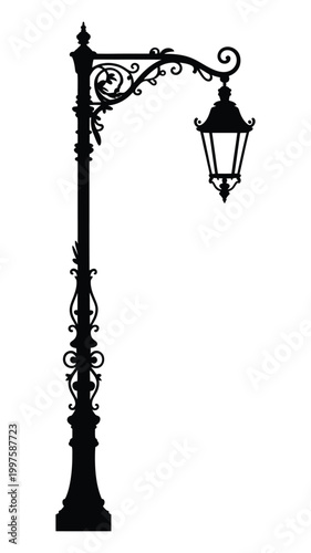 Foto Vintage street lamp silhouette isolated on transparent background ornate victorian style metal light post classic european design