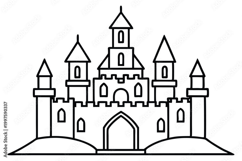 Fototapeta premium castle silhouette line art vector illustration with a white background