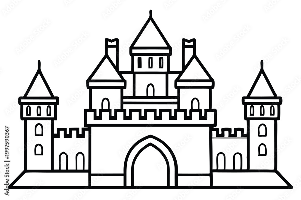 Obraz premium castle silhouette line art vector illustration with a white background