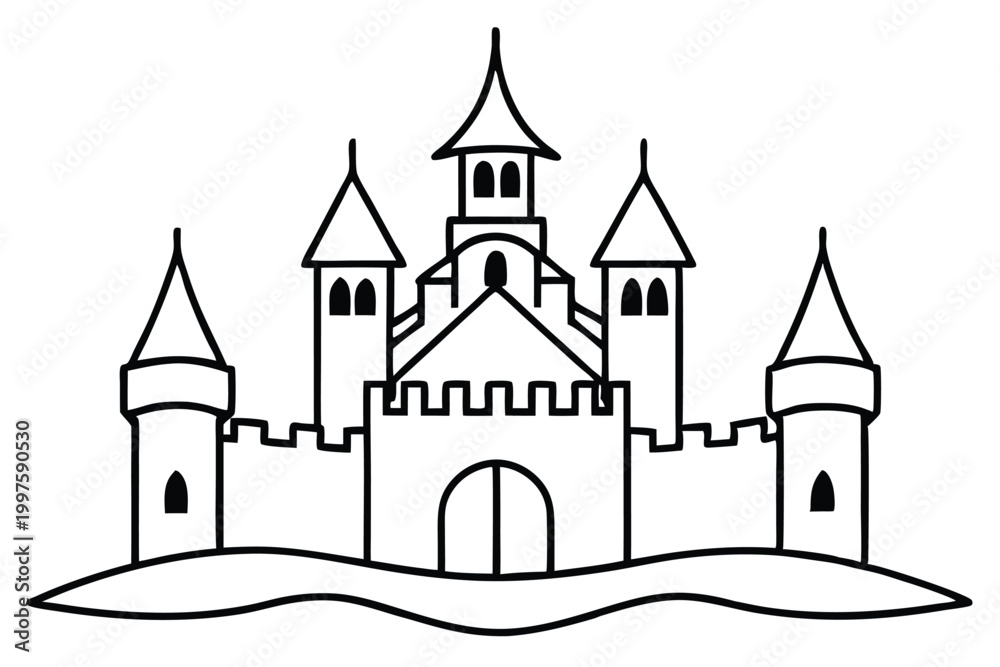 Obraz premium castle silhouette line art vector illustration with a white background