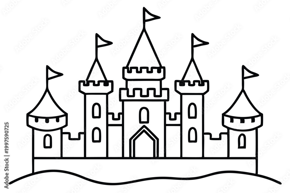 Fototapeta premium castle silhouette line art vector illustration with a white background