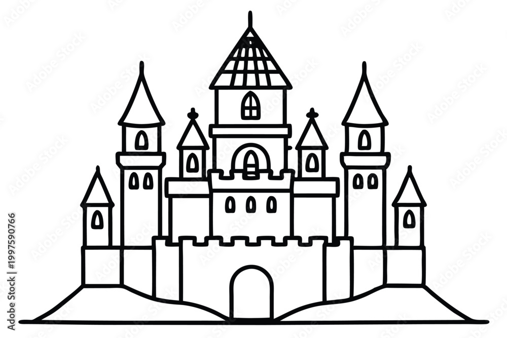 Fototapeta premium castle silhouette line art vector illustration with a white background