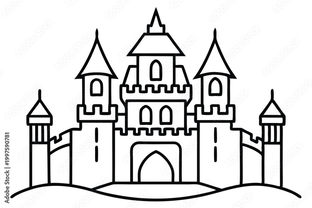 Obraz premium castle silhouette line art vector illustration with a white background