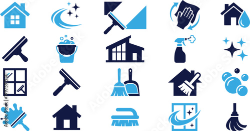 Cleaning service icons house cleaning supplies and tools flat design vector illustration.